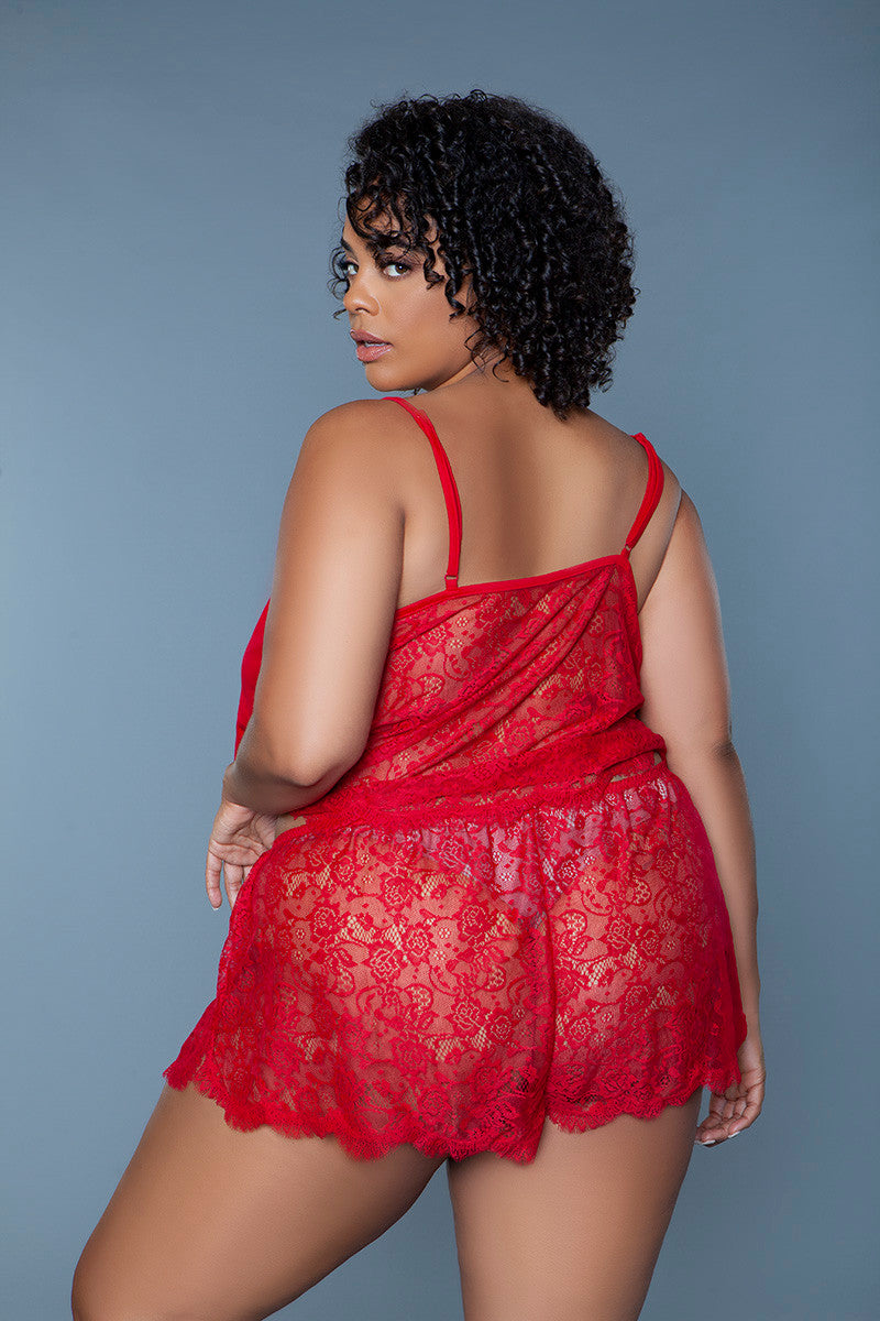 Peyton Set Red: Stylish Cami Set with Jersey & Floral Lace!